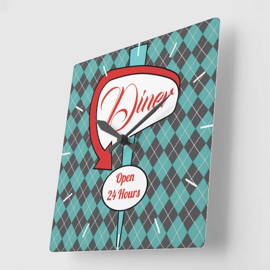 レトロダイナーサインウォールクロックギフト スクエア壁時計 (傾斜)