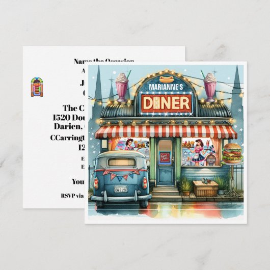 レトロダイナー50台 招待状 (正面/裏面)