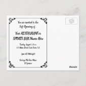 レトロダイナー、レストランまたはバーオープン招待状 ポストカード (裏面)