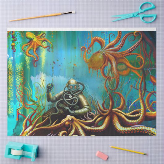 レトロダイバーメタルダイビングスーツタコデクページ 薄葉紙 (クラフト)