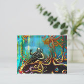 レトロダイバー – ダイビングスーツを着たタコ ポストカード (スタンド正面)