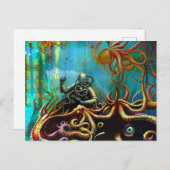 レトロダイバー – ダイビングスーツを着たタコ ポストカード (正面/裏面)