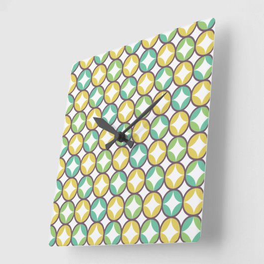 レトロダイヤモンドインサークルパターンブルーグリーン金ゴールド スクエア壁時計 (傾斜)