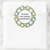 レトロダイヤモンドサークルパターンブルー差出人住所 ラウンドシール (バッグ)