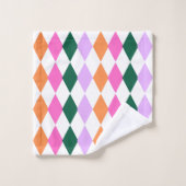 レトロダイヤモンドパタカラフルーン中世紀モダン バスタオルセット (ウォッシュタオル)