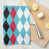 レトロダイヤモンド赤、白、黒 キッチンタオル (四つ折り)