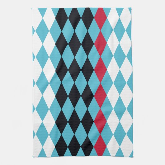 レトロダイヤモンド赤、白、黒 キッチンタオル (縦)