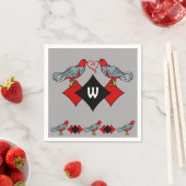 レトロダイヤモンド、鳥およびハートワーム_モノグラムの スタンダードカクテルナプキン (インサイチュ)