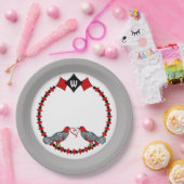 レトロダイヤモンド、鳥およびハートワーム_モノグラムの ペーパープレート (パーティー)