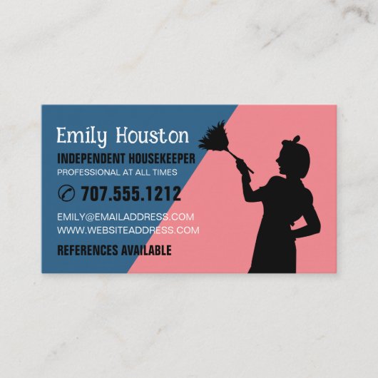 レトロダスターシルエット、家政婦、メイド 名刺 (正面)