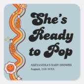 レトロダスティブルーのGroovy Shes Ready to Pop スクエアシール (正面)