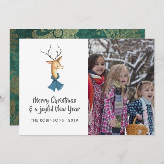 レトロダマスクトナディースクリスマスファミリーフォト シーズンカード (正面/裏面)