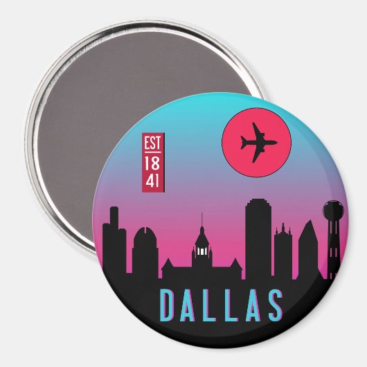 レトロダラスシティテキサス州スカイラインシティスケープ マグネット (正面/裏面)