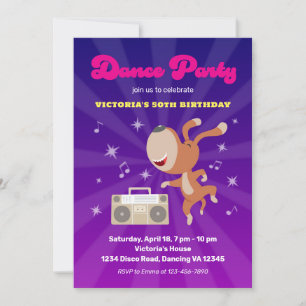 レトロダンスディスコマイルストーン50誕生日ドッグパート 招待状