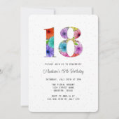 レトロダークグレイ素朴フローラ18thバースデーパーティー 招待状 (正面)