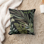 レトロダークセージフローラファーンボタニカルリーフ クッション (ブランケット)