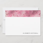 レトロダークピンクディスコボール鏡 |モノグラム ノートカード (正面)