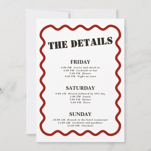 レトロダークレッド波状縁どバチェロレッテ週末 招待状 (裏面)