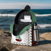 レトロダークレッド&セージ帆船いかりモノグラム プリントバックパック