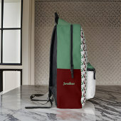 レトロダークレッド&セージ帆船いかりモノグラム プリントバックパック