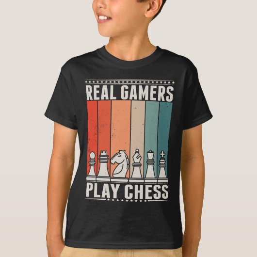 レトロチェスゲーマー盤ゲームチェス駒 Tシャツ (正面)