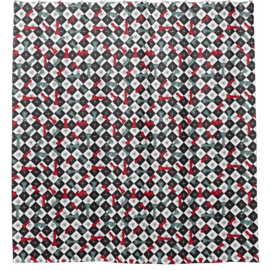 レトロチェス盤 シャワーカーテン (正面)