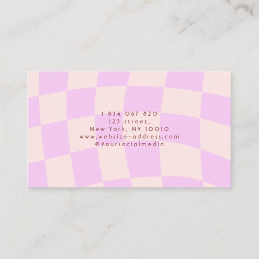 レトロチェッカーボードスワールピンク理容師 名刺 (裏面)