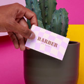 レトロチェッカーボードスワールピンク理容師 名刺