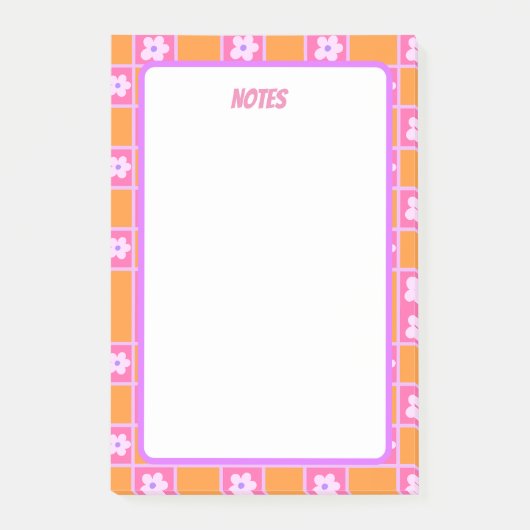 レトロチェッカーボードパターン（オレンジ色と紫） ポストイット (正面)