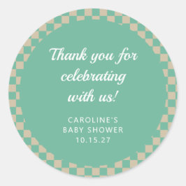 レトロチェッカーボードミントシャワーカスタムありがとう ラウンドシール
