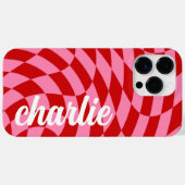 レトロチェッカーボード渦波ピンク赤 Case-Mate iPhoneケース (裏面 (横))