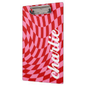 レトロチェッカーボード渦波ピンレッド クリップボード (左)