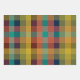 レトロチェックとミッドモダンストライプ ラッピングペーパーシート