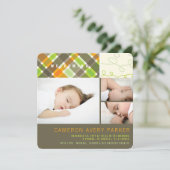 レトロチェックと落書きシック3フォトボーイ誕生 案内状 (スタンド正面)