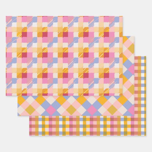 レトロチェックのラッピング紙 ラッピングペーパーシート (セット)