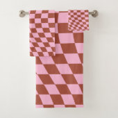 レトロチェックパターンピンクと茶色のチェッカーボード バスタオルセット (インサイチュ)