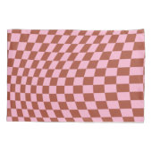 レトロチェックパターンピンクと茶色のチェッカーボード 枕カバー (裏面)