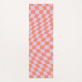 レトロチェックパターン薄紫及びオレンジ色のチェッカー盤 ヨガマット (正面)