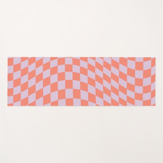 レトロチェックパターン薄紫及びオレンジ色のチェッカー盤 ヨガマット (正面(横))