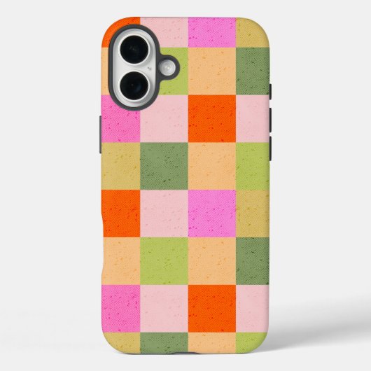 レトロチェックピンクのオレンジ色の緑 Case-Mate iPhoneケース (裏面)