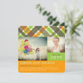 レトロチェックPlaid モダン2写真卒業パーティー 招待状 (スタンド正面)