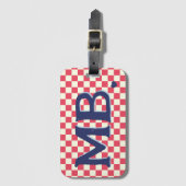 レトロチェッ市松模様にカーボードパターン赤い青 ラゲッジタグ (正面縦)