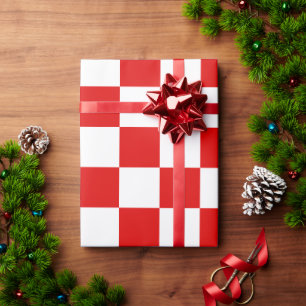 レトロチェッ市松模様にカーボードレッドクリスマス ラッピングペーパー