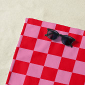 レトロチェッ市松模様にカーボード模様ピンクオレンジ ビーチタオル (インサイチュ)