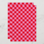 レトロチェッ市松模様にカーボード模様ピンクオレンジ 招待状 (正面/裏面)