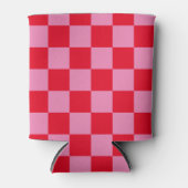 レトロチェッ市松模様にカーボード模様ピンクオレンジ 缶クーラー (正面)