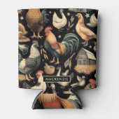 レトロチキンファームパターン 缶クーラー (正面)