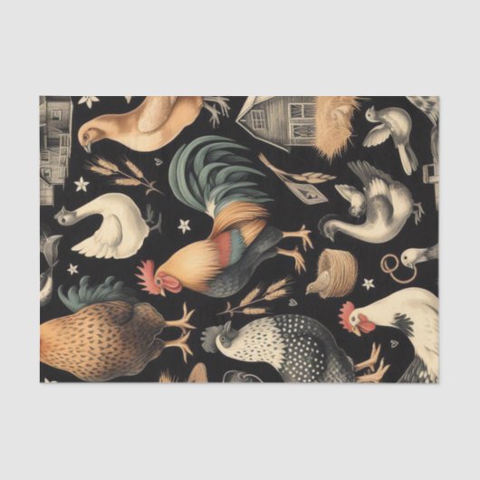 レトロチキンファームパターン 薄葉紙 (正面)