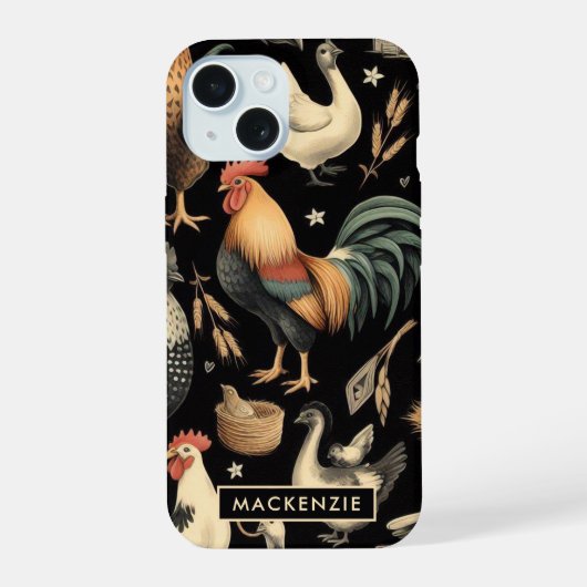レトロチキンファーム柄 iPhone 15ケース (裏面)