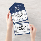 レトロチケットスタブアリーツホワイト&ブルー結婚ズ オールインワン招待状 (貼ってはがせる)